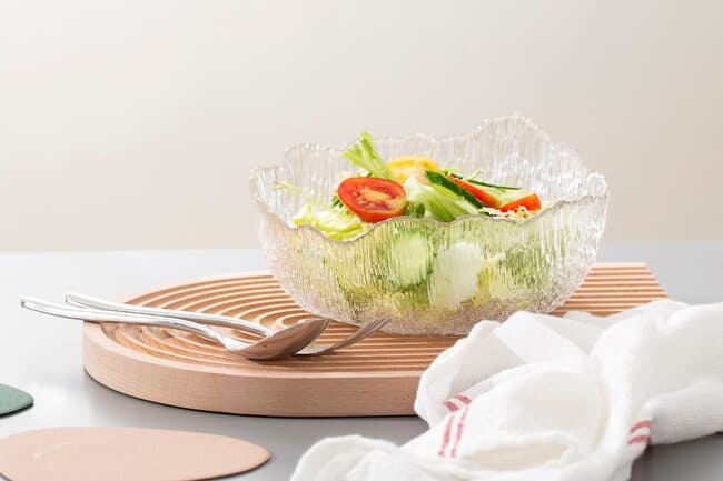 Irregular Crystal Clear Glass Serving Bowls 32 oz Extra Large Salad Mixing Bowl 4