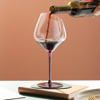 Electroplated Slanted Red Tinted Wine Glasses 19 Ounces Lead Free 550ml Hand Blown