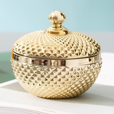 5 onzas de oro de Mini Clear Glass Storage Jar platearon prensado a máquina para el azúcar de cubo