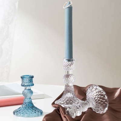 Depresi Biru Tempat Lilin Kaca Warna Meruncing Pola Berlian Ditekan
