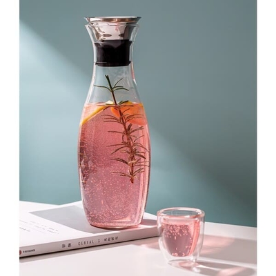 46 Oz Hand Blown Glass Water Pitcher Heat Resistant 1300ml With Drip Free Lid