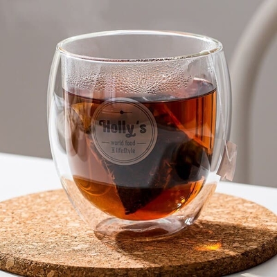 copos de café fundidos de vidro bebendo do vidro de Borosilicate da boca 15oz da parede do dobro 430ml
