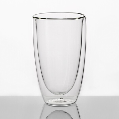 Insulated 455ml Double Wall Drinking Glass Coffee Cups 16 Ounce Mouth Blown