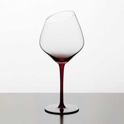 Electroplated Slanted Red Tinted Wine Glasses 19 Ounces Lead Free 550ml Hand Blown