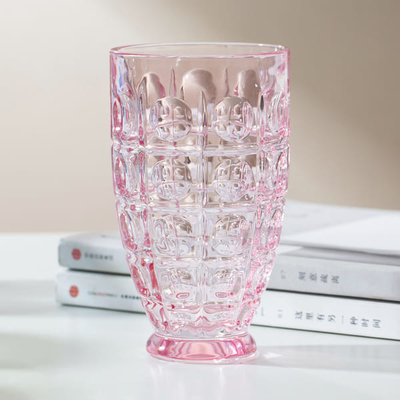 Coloured 12 Ounce Glass Drinking Cups 360ml Pressed Footed Highball Glasses