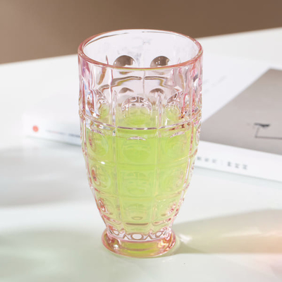 Coloured 12 Ounce Glass Drinking Cups 360ml Pressed Footed Highball Glasses