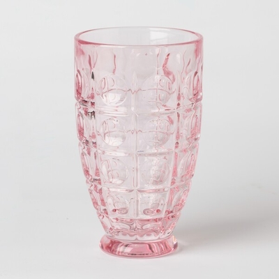 Coloured 12 Ounce Glass Drinking Cups 360ml Pressed Footed Highball Glasses