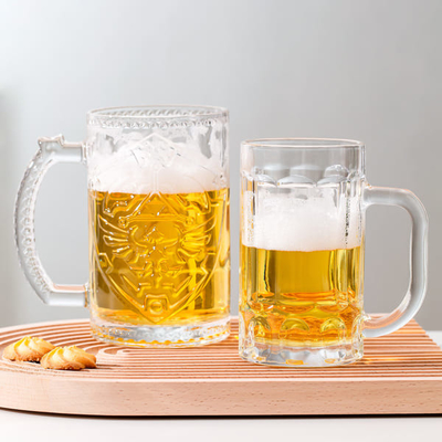 Embossed 13oz Glass Drinking Cups Transparent 370ml Lead Free Engraved Beer Steins