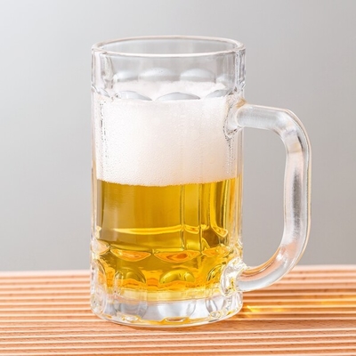 Embossed 13oz Glass Drinking Cups Transparent 370ml Lead Free Engraved Beer Steins