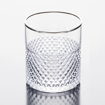 Diamond Shaped Whisky Gold Rimmed Drinking Glasses 12.6 Ounce 360ml Silver Edge