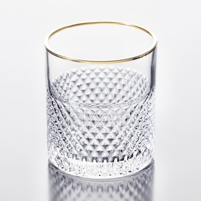 Diamond Shaped Whisky Gold Rimmed Drinking Glasses 12.6 Ounce 360ml Silver Edge