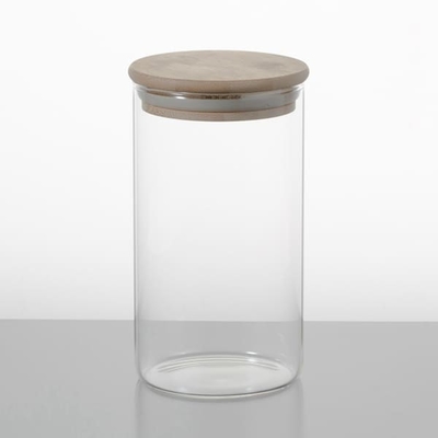 Tarro transparente de 25 de la onza de Borosilicate contenedores de almacenamiento del vidrio con la tapa de bambú