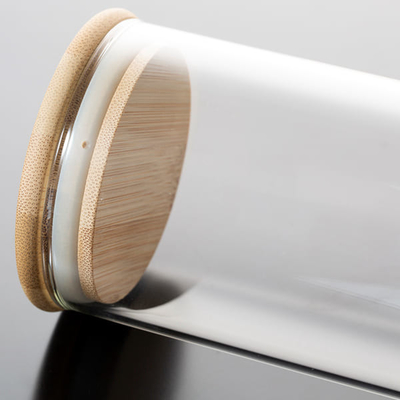 Tarro transparente de 25 de la onza de Borosilicate contenedores de almacenamiento del vidrio con la tapa de bambú