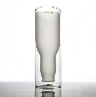18 Ounce Etched Double Wall Drinking Glass Upside Down Borosilicate Beer Glass
