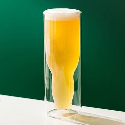 18 Ounce Etched Double Wall Drinking Glass Upside Down Borosilicate Beer Glass