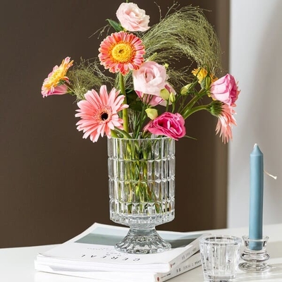 Transparent Shaped Glass Vases Machine Pressed 7.15 Inch Height Table Lamp Style
