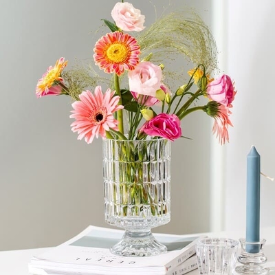 Transparent Shaped Glass Vases Machine Pressed 7.15 Inch Height Table Lamp Style