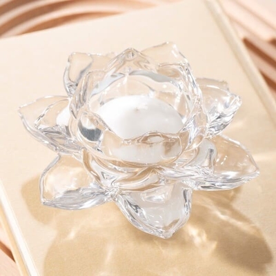 Clear Crystal Glass Lotus Flower Tealight Candle Holder Lead Free 5.6cm Height