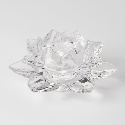 Clear Crystal Glass Lotus Flower Tealight Candle Holder Lead Free 5.6cm Height