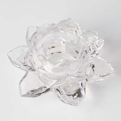 Clear Crystal Glass Lotus Flower Tealight Candle Holder Lead Free 5.6cm Height
