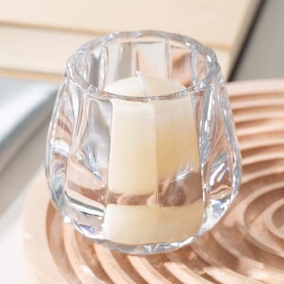 3 Inch Clear Faceted Round Glass Votive Candle Holders Machine Pressed