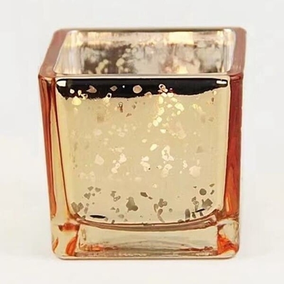 Square Gold Mercury Color Glass Candle Holder 2 Inch For Tealight Or Votive