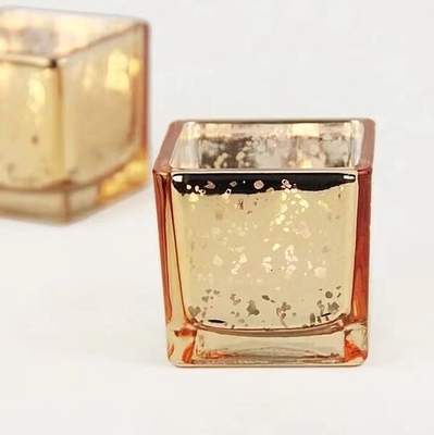 Square Gold Mercury Color Glass Candle Holder 2 Inch For Tealight Or Votive