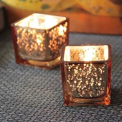 Square Gold Mercury Color Glass Candle Holder 2 Inch For Tealight Or Votive