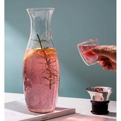 46 Oz Hand Blown Glass Water Pitcher Heat Resistant 1300ml With Drip Free Lid