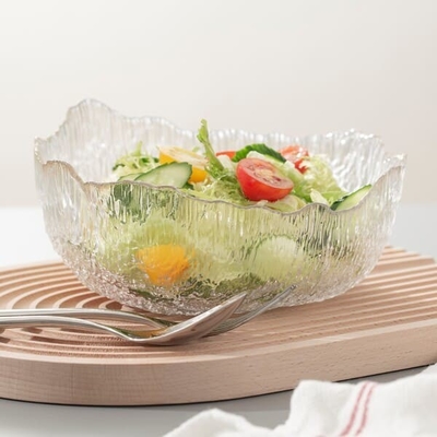 Irregular Crystal Clear Glass Serving Bowls 32 oz Extra Large Salad Mixing Bowl