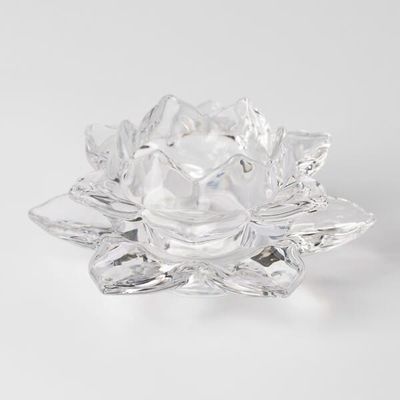 Tempat Lilin Kaca Warna Bebas Timbal Clear Lotus Capiz Tealight Candleholder 5.6cm Tinggi
